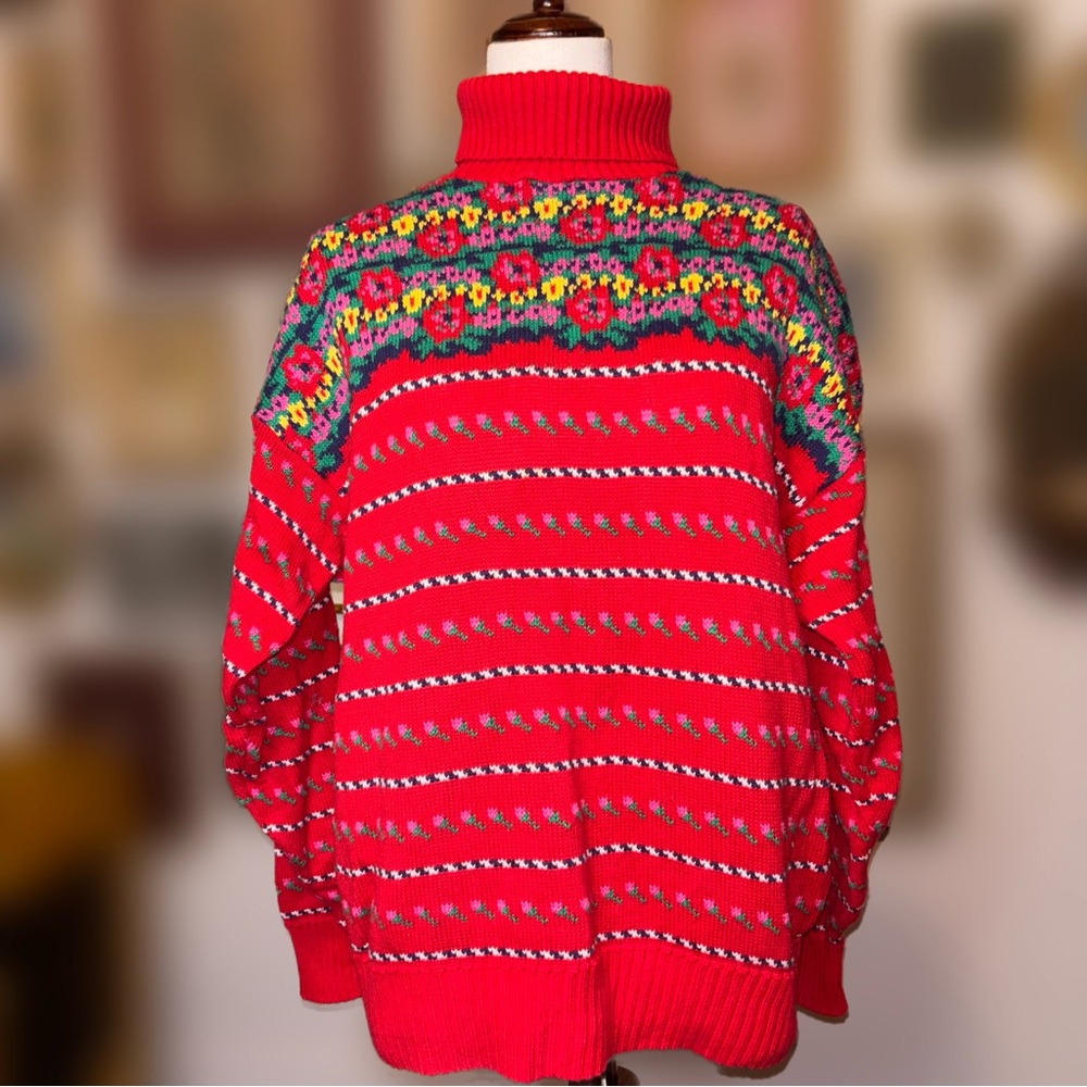 Vintage 100% Cotton oversized red floral sweater ❤️💐